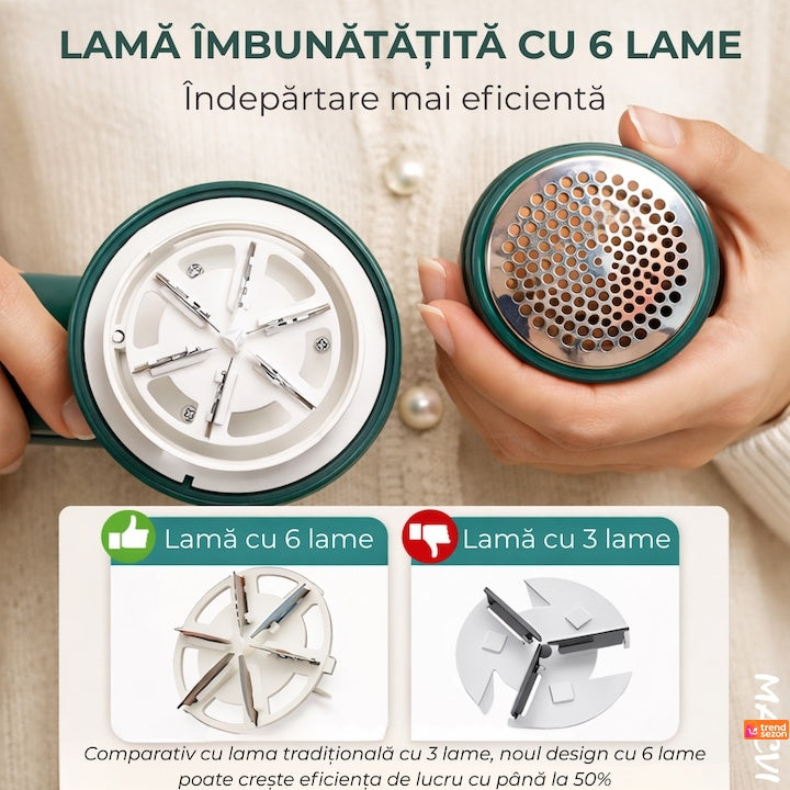 Aparat de îndepărtat scame, încărcare USB, autonomie 4 ore, curățare uscată, verde