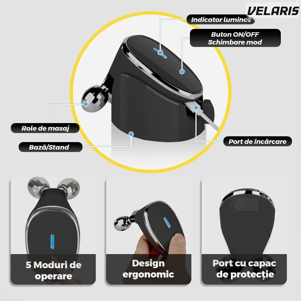Aparat facial 3D cu microcurenți, lifting EMS, anti-rid, negru