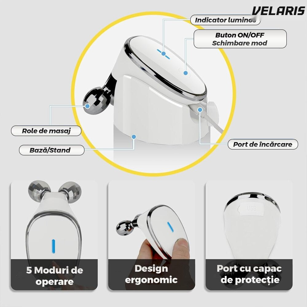 Aparat facial 3D cu microcurenți, lifting EMS, anti-rid, alb