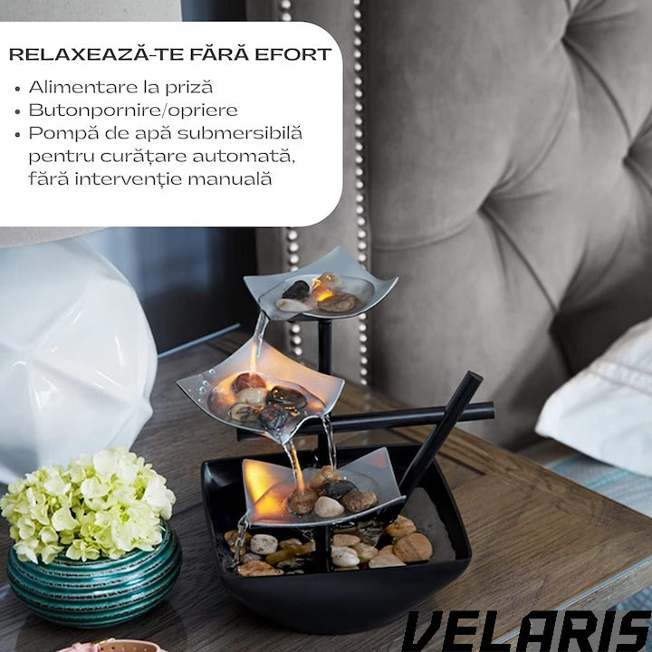 Fantana terapeutica, sunete linistitoare ale apei, efect Zen relaxant, cu pietre naturale, bazin de apa si pompa automata, decor interior