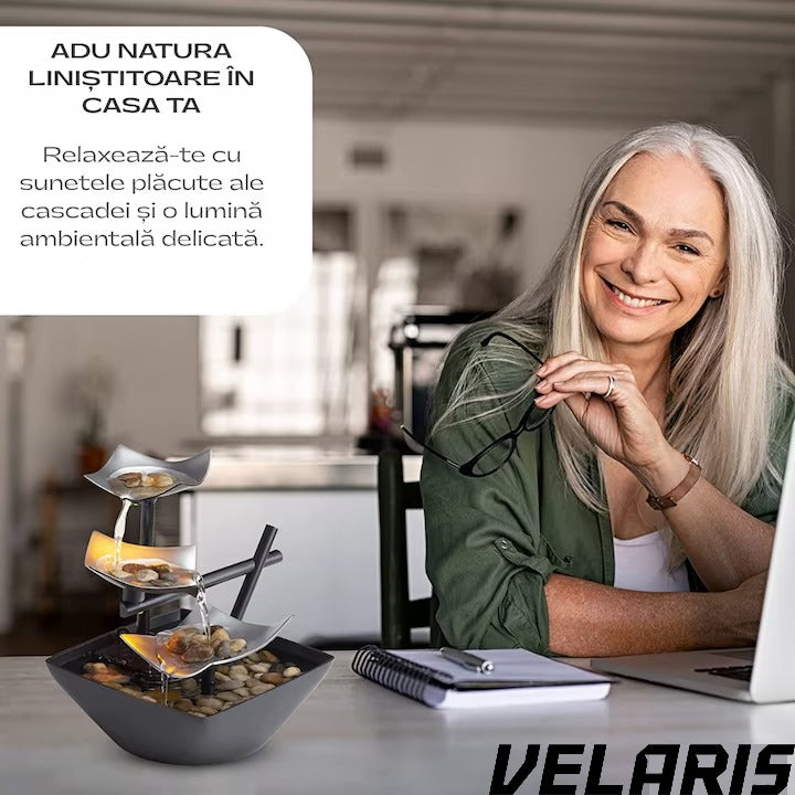 Fantana terapeutica, sunete linistitoare ale apei, efect Zen relaxant, cu pietre naturale, bazin de apa si pompa automata, decor interior