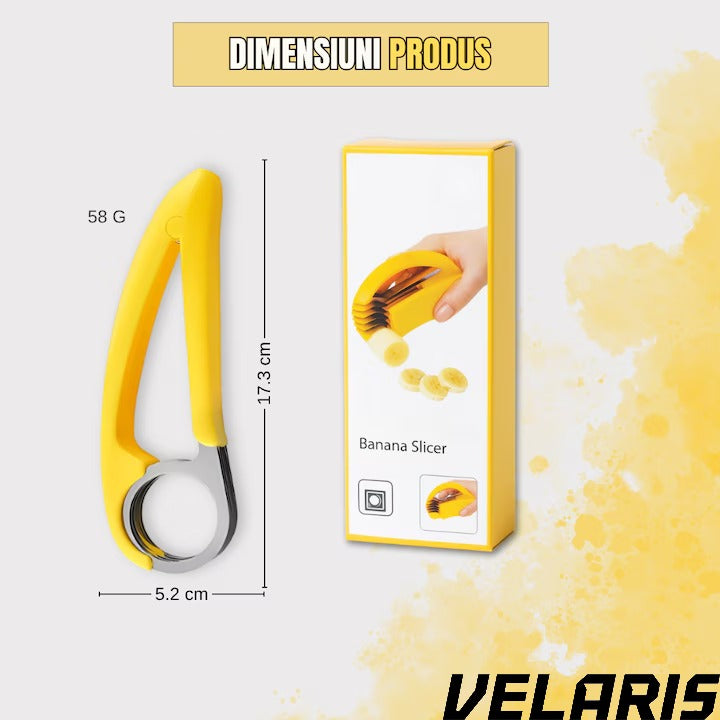 Feliator Manual pentru Banane, Lame Inox, Design Ergonomic, Taiere Uniforma, Usor de Curatat, Galben