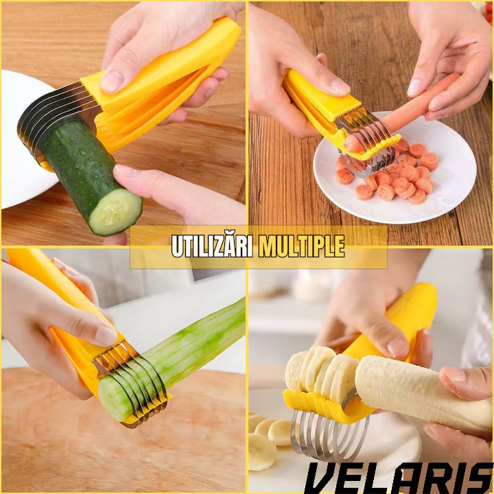 Feliator Manual pentru Banane, Lame Inox, Design Ergonomic, Taiere Uniforma, Usor de Curatat, Galben