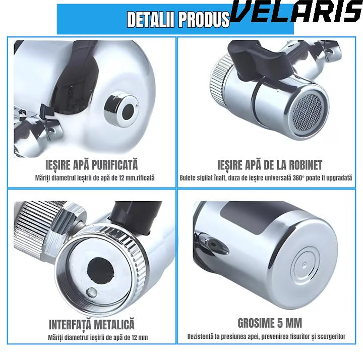 Filtru Apa pentru Robinet, Capacitate 50.000L, 7 Etape Filtrare, Cartus Reutilizabil, Elimina Impuritati, Clor si Metale Grele, Montaj Rapid, Argintiu
