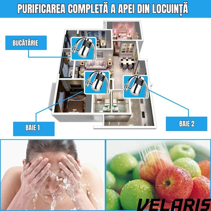Filtru Apa pentru Robinet, Capacitate 50.000L, 7 Etape Filtrare, Cartus Reutilizabil, Elimina Impuritati, Clor si Metale Grele, Montaj Rapid, Argintiu