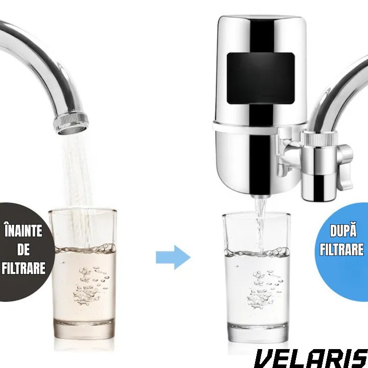 Filtru Apa pentru Robinet, Capacitate 50.000L, 7 Etape Filtrare, Cartus Reutilizabil, Elimina Impuritati, Clor si Metale Grele, Montaj Rapid, Argintiu