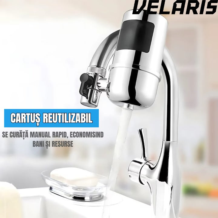 Filtru Apa pentru Robinet, Capacitate 50.000L, 7 Etape Filtrare, Cartus Reutilizabil, Elimina Impuritati, Clor si Metale Grele, Montaj Rapid, Argintiu