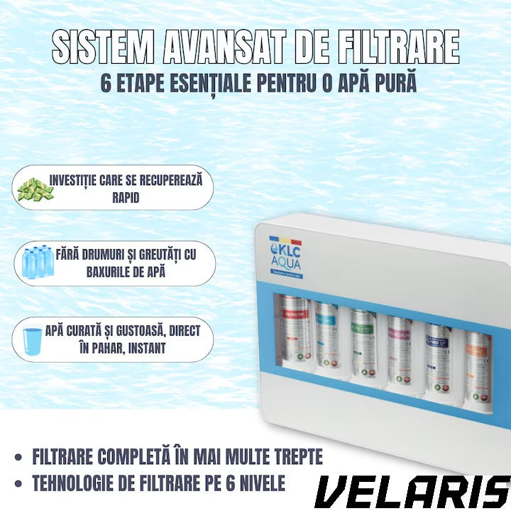 Filtru de apa No.1, statie de ultrafiltrare cu 6 trepte, alcalinizare 0.01 microni, capacitate 8000L, debit 2.5 l/min, montaj chiuveta