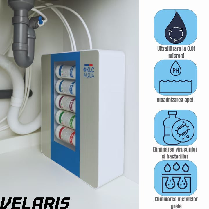 Filtru de apa No.1, statie de ultrafiltrare cu 6 trepte, alcalinizare 0.01 microni, capacitate 8000L, debit 2.5 l/min, montaj chiuveta