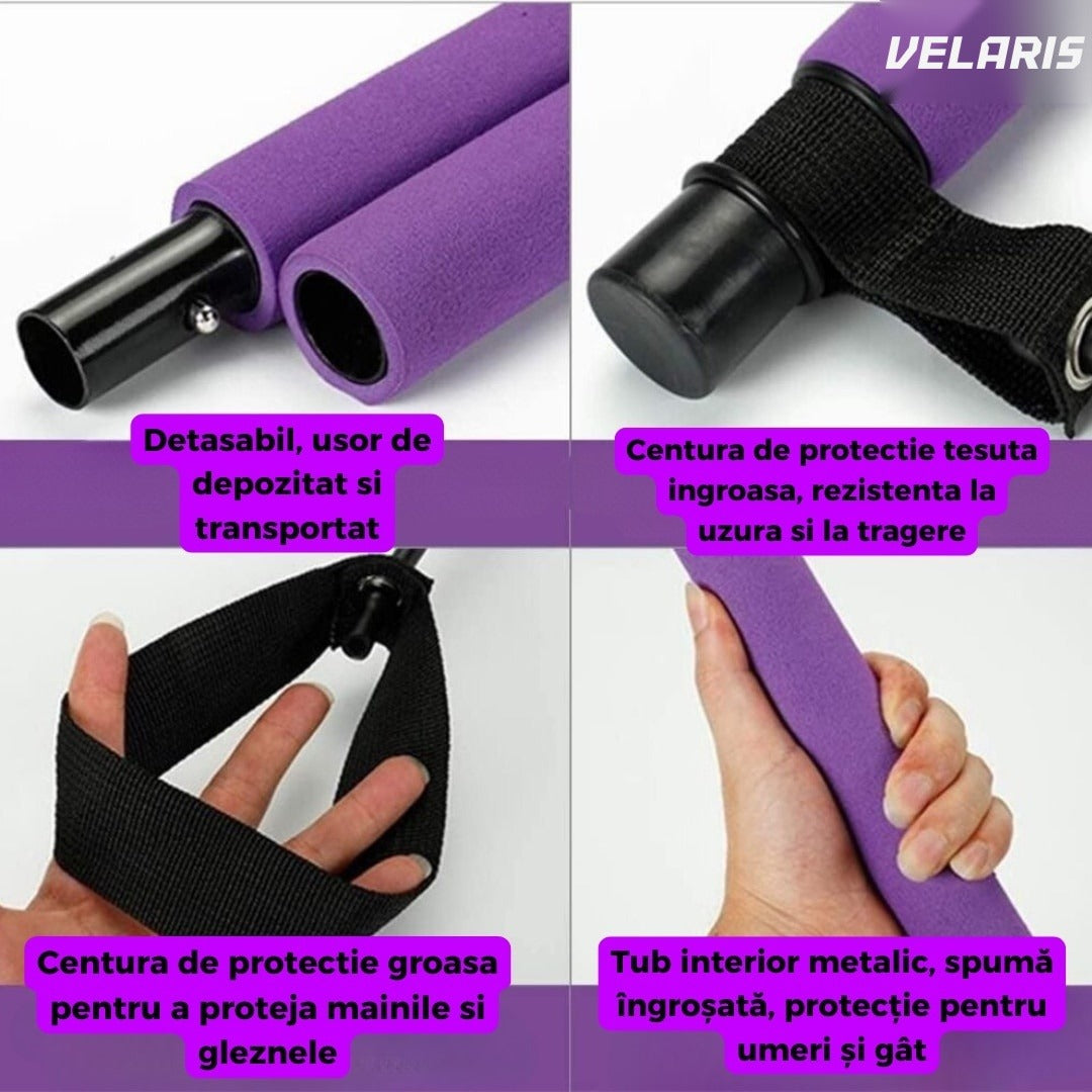 Bară fitness multifuncțională cu benzi elastice reglabile, antrenament complet, violet