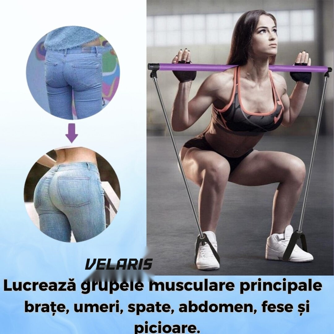 Bară fitness multifuncțională cu benzi elastice reglabile, antrenament complet, violet