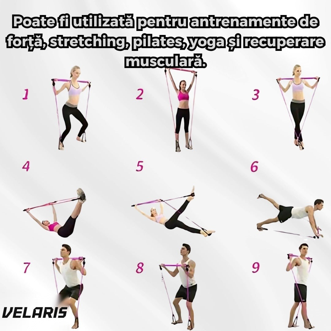 Bară fitness multifuncțională cu benzi elastice reglabile, antrenament complet, violet