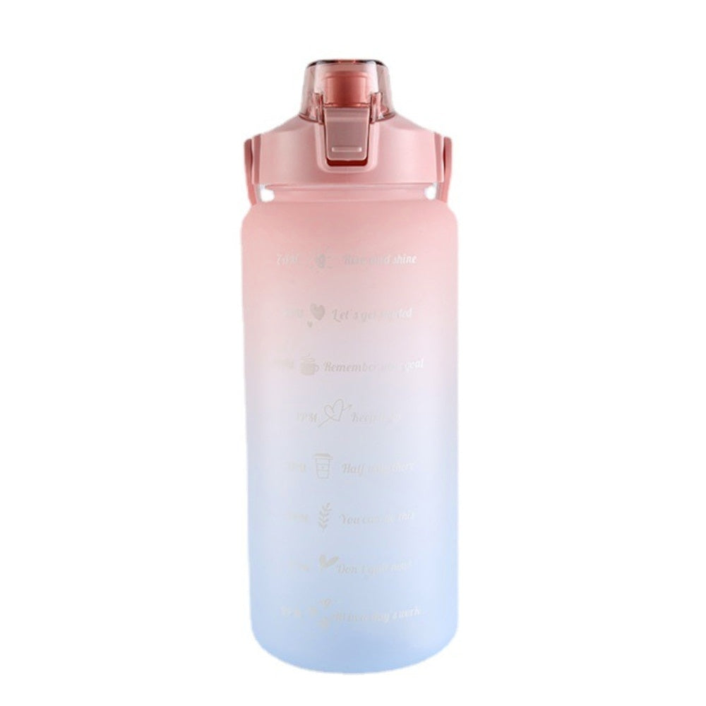 Sticlă fitness 2L multicolor, plastic PC fără BPA, cu cioc, mâner și inscripții motivaționale