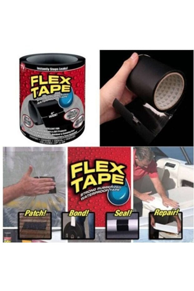 Bandă adezivă impermeabilă Flex Tape XL, reparații rapide, 8" lățime, negru