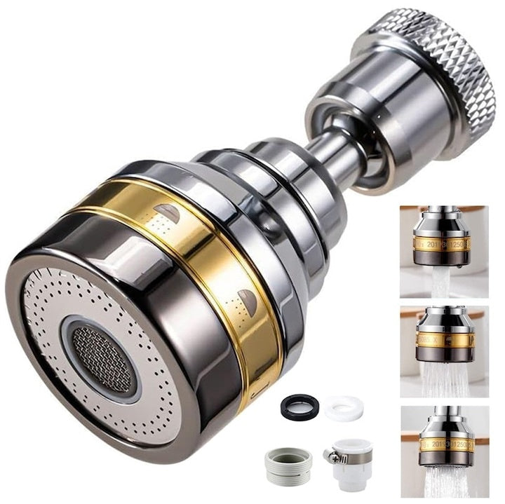 Prelungitor robinet flexibil 360°, 3 moduri spalare, argintiu, 7.5 cm