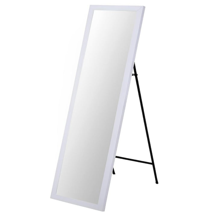 Oglindă de podea, cadru alb, 36 x 126 cm, pliabilă, suport metal