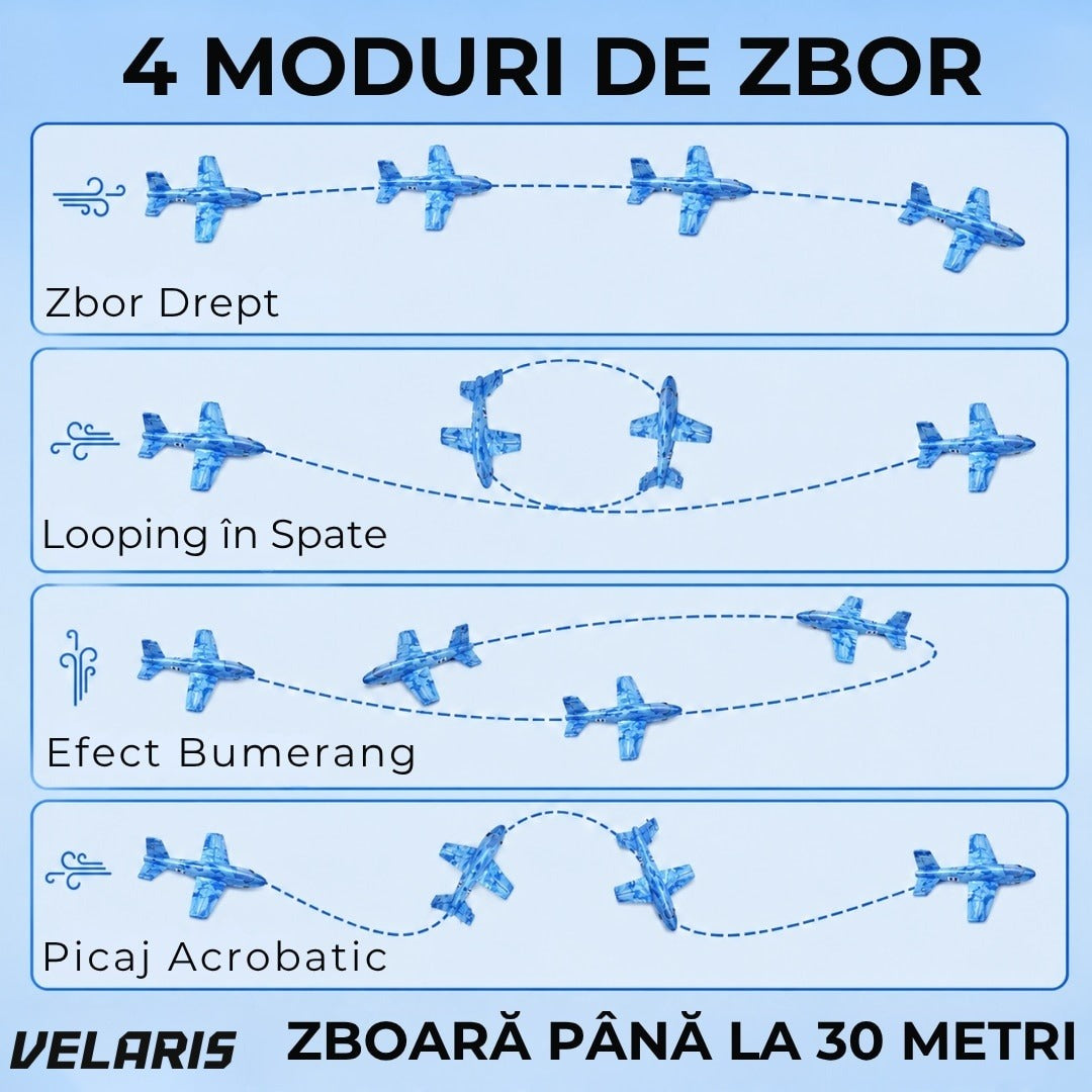 Avion zburător tip planar, rezistent impact, până la 30m, albastru, copii 6+ ani