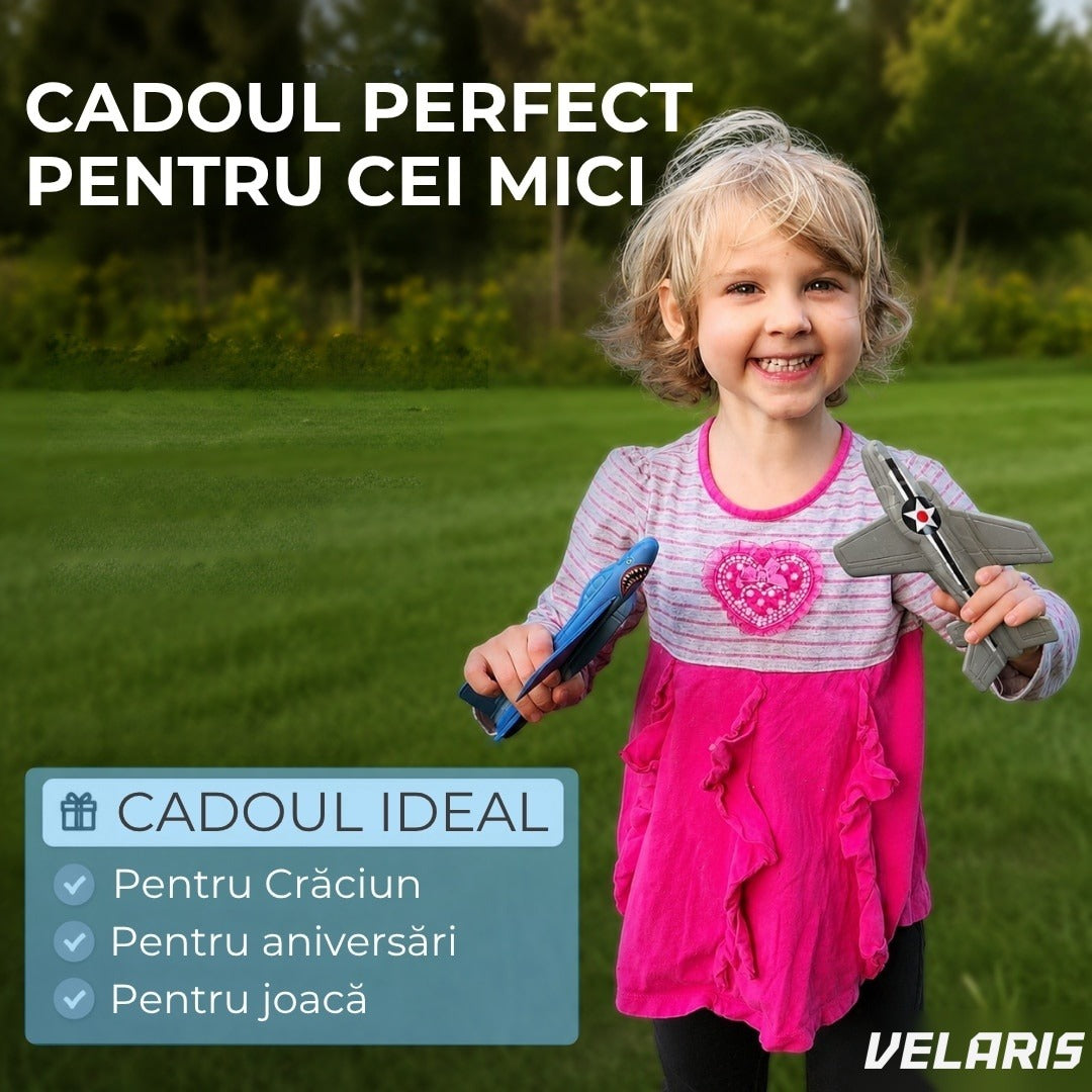 Avion zburător tip planar, rezistent impact, până la 30m, albastru, copii 6+ ani