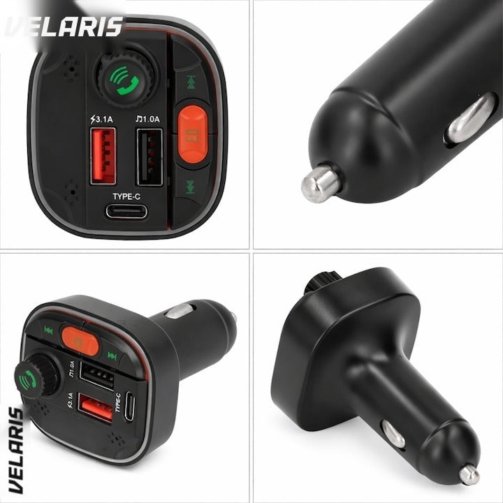 Modulator FM Bluetooth 5.0 cu încărcare rapidă QC 3.0 și PD 20W, USB-C, 2x USB-A, RGB, negru