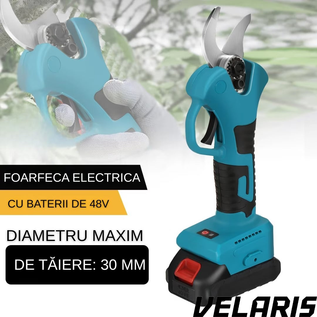 Foarfeca Electrica pentru Gradinarit 48V, 2 Baterii, 2 Lame din Otel Carbon,ideala pentru Vita de Vie si Crengi, Albastru