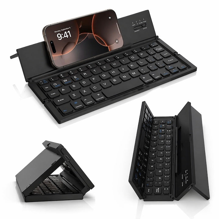 Tastatură Bluetooth pliabilă, touchpad integrat, 64 taste, compatibilă tabletă și laptop, negru