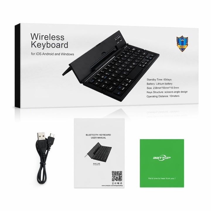 Tastatură Bluetooth pliabilă, touchpad integrat, 64 taste, compatibilă tabletă și laptop, negru