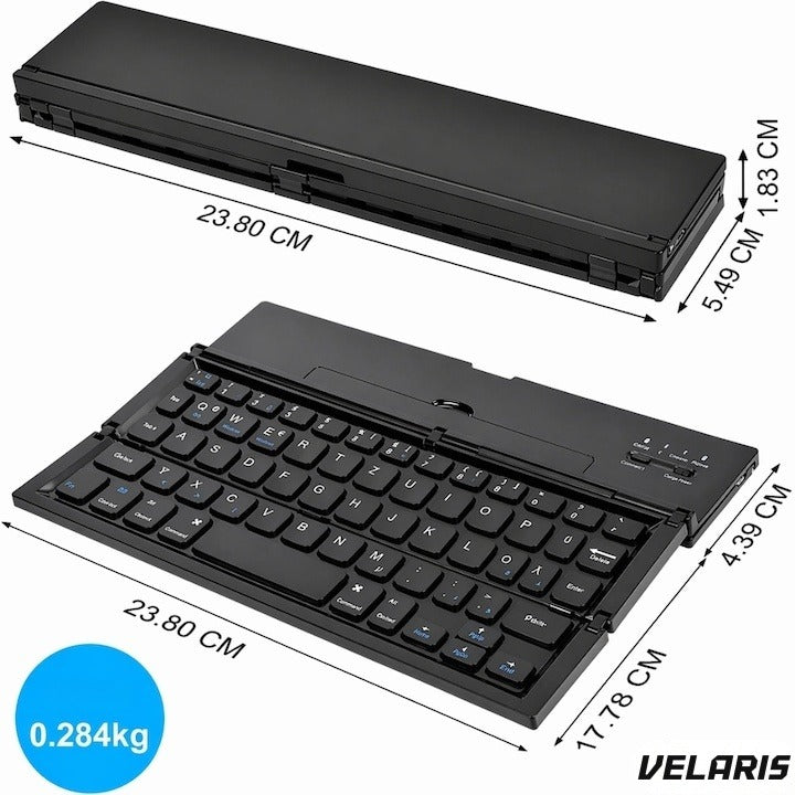Tastatură Bluetooth pliabilă, touchpad integrat, 64 taste, compatibilă tabletă și laptop, negru
