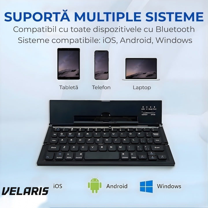 Tastatură Bluetooth pliabilă, touchpad integrat, 64 taste, compatibilă tabletă și laptop, negru