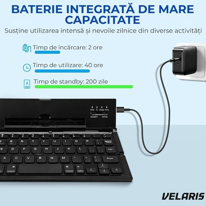 Tastatură Bluetooth pliabilă, touchpad integrat, 64 taste, compatibilă tabletă și laptop, negru