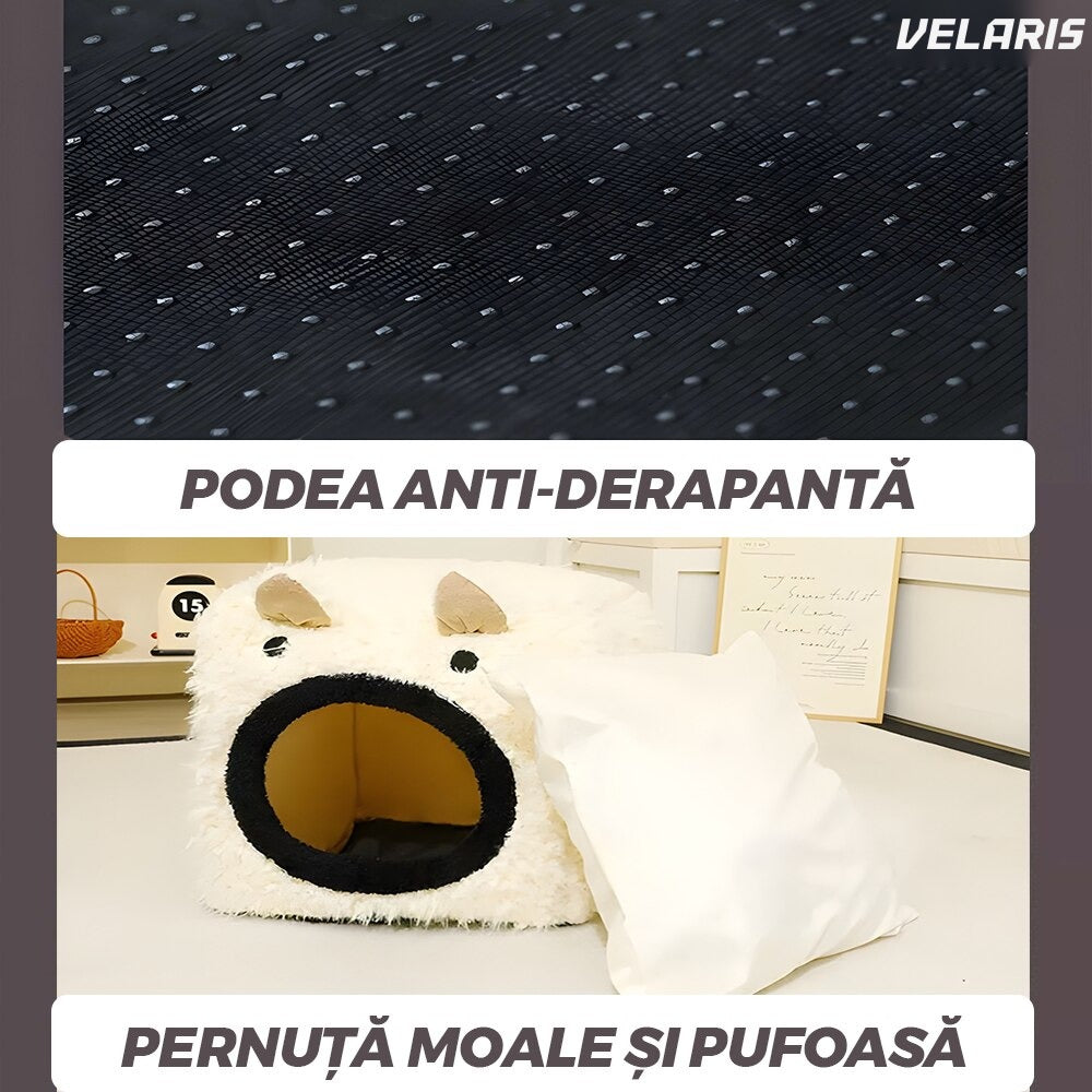 Căsuță pliabilă pentru pisici cu pernă, bază antiderapantă, 35x35cm, bej