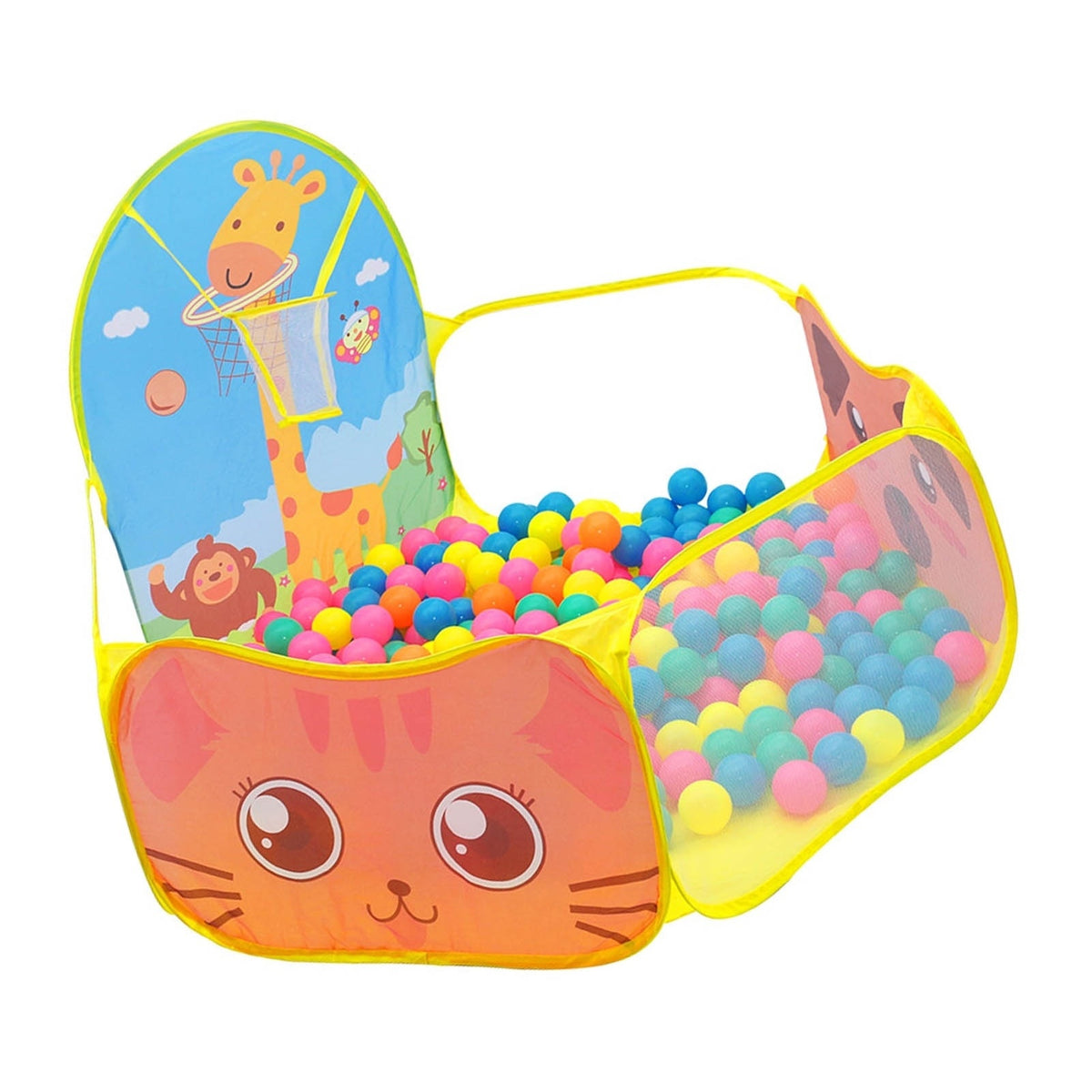 Piscină de joacă pliabilă pentru copii cu model girafă și coș baschet 100x100x80 cm
