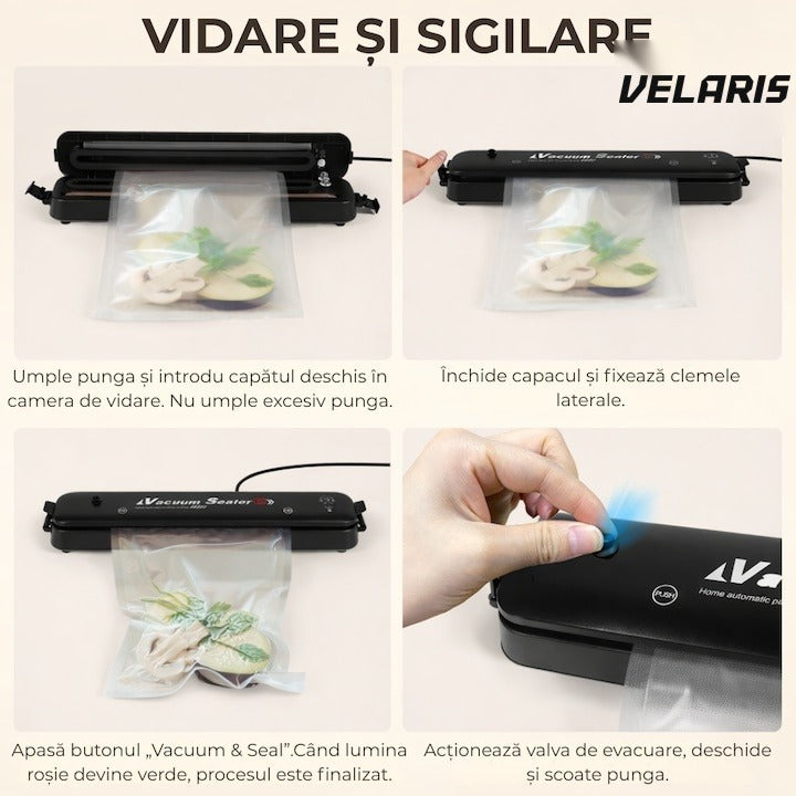 Aparat de vidat alimente 110W cu funcție de sigilare, pompă puternică, include 10 pungi vacuum