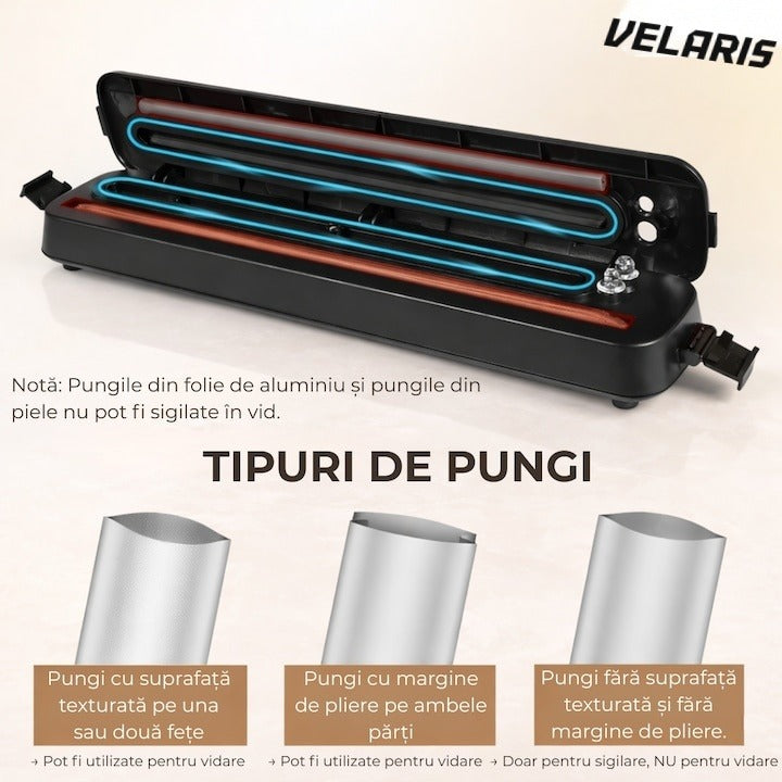 Aparat de vidat alimente 110W cu funcție de sigilare, pompă puternică, include 10 pungi vacuum