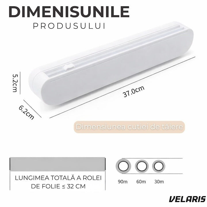 Dispenser film alimentar 37 cm cu 12 ventose antiderapante alb