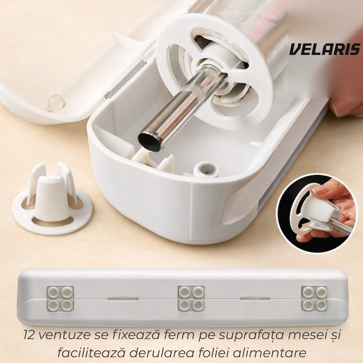 Dispenser film alimentar 37 cm cu 12 ventose antiderapante alb