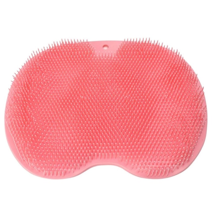 Saltea masaj picioare pentru duș sau baie, silicon antiderapant, roz, 30 x 25 cm
