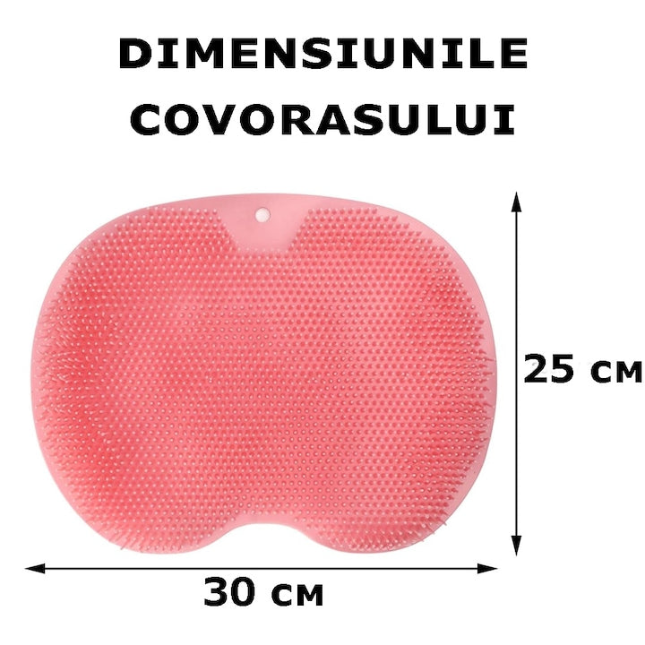 Saltea masaj picioare pentru duș sau baie, silicon antiderapant, roz, 30 x 25 cm