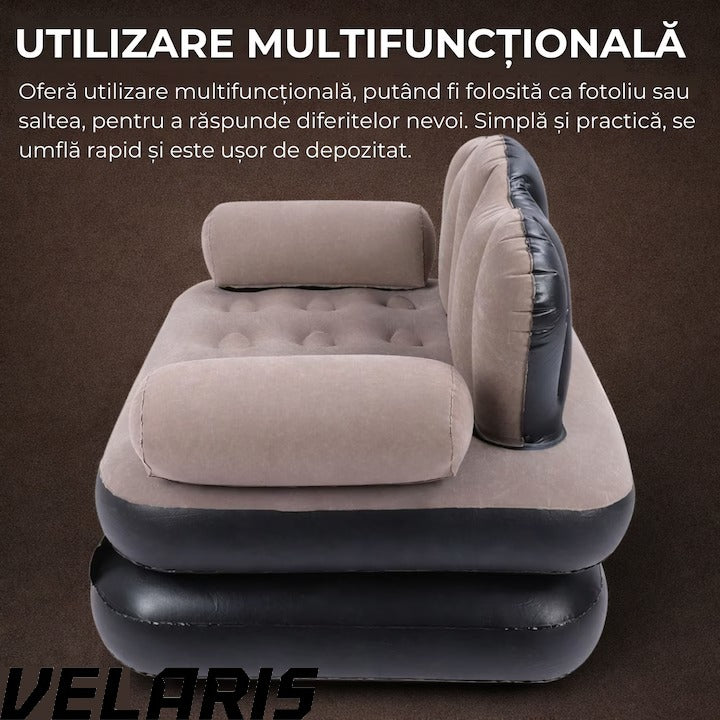 Fotoliu Gonflabil XL 2 in 1 Portabil Pentru Interior, Exterior, Camping sau Plaja, Design Ergonomic, 100x88x90 cm, Maro