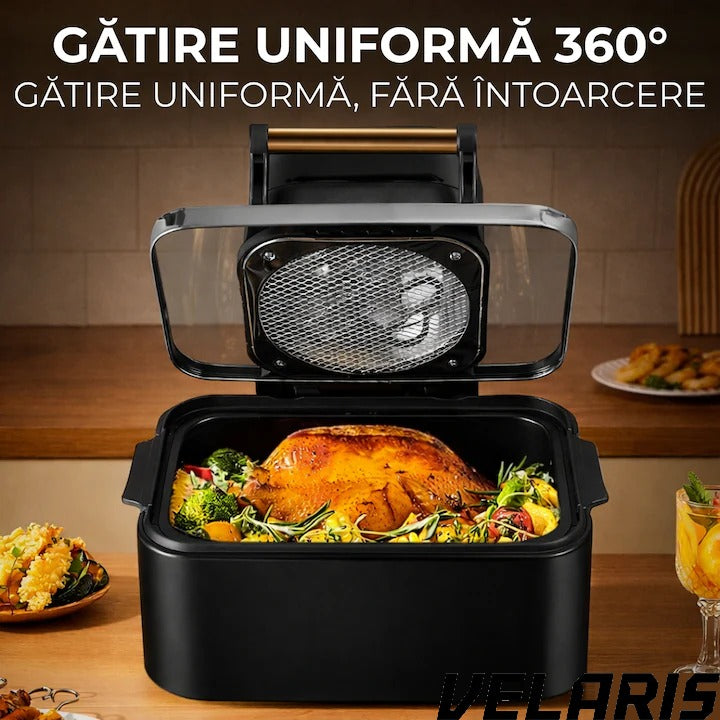 Friteuza cu aer cald digitala 3 in 1 fara ulei 12 L 1700W control touch 11 programe LED negru auriu