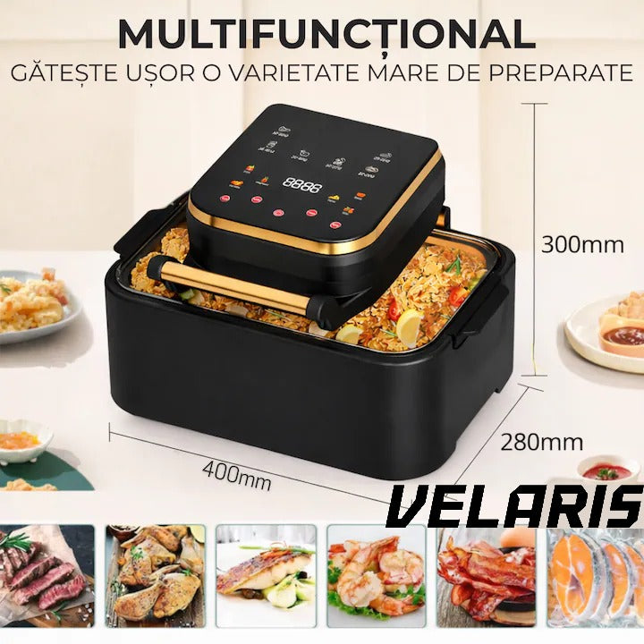 Friteuza cu aer cald digitala 3 in 1 fara ulei 12 L 1700W control touch 11 programe LED negru auriu