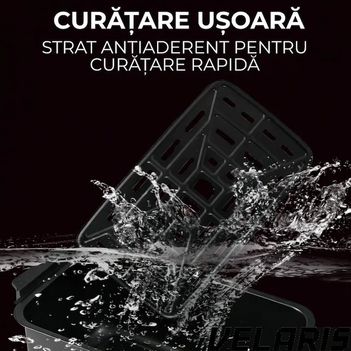 Friteuza cu aer cald digitala 3 in 1 fara ulei 12 L 1700W control touch 11 programe LED negru auriu