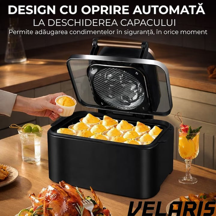 Friteuza cu aer cald digitala 3 in 1 fara ulei 12 L 1700W control touch 11 programe LED negru auriu