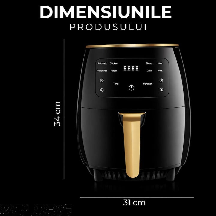 Friteuza cu Aer Cald, Air Fryer, Filtru de Aer Integrat, 6 Programe, Putere 2400W, Control Temperatura, Cronometru Reglabil, Capacitate 6L
