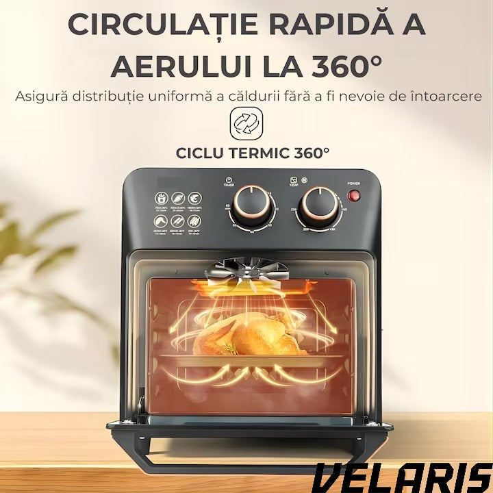 Friteuza cu Aer Cald, Cuptor Electric cu Prajitor de Paine, Cuptor cu Convectie de 12L, Tehnologie de Circulatie a Aerului 360°