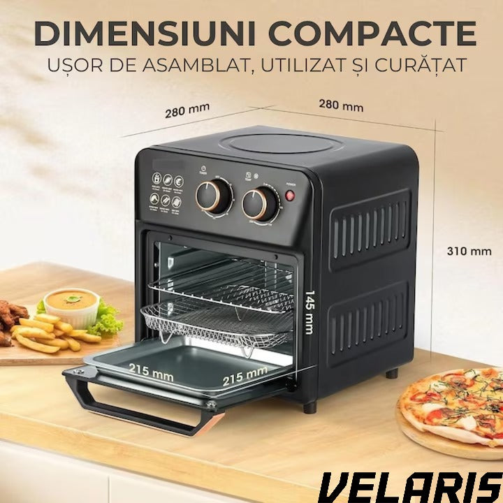 Friteuza cu Aer Cald, Cuptor Electric cu Prajitor de Paine, Cuptor cu Convectie de 12L, Tehnologie de Circulatie a Aerului 360°
