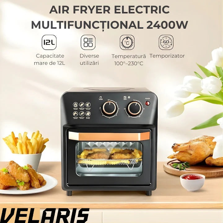 Friteuza cu Aer Cald, Cuptor Electric cu Prajitor de Paine, Cuptor cu Convectie de 12L, Tehnologie de Circulatie a Aerului 360°