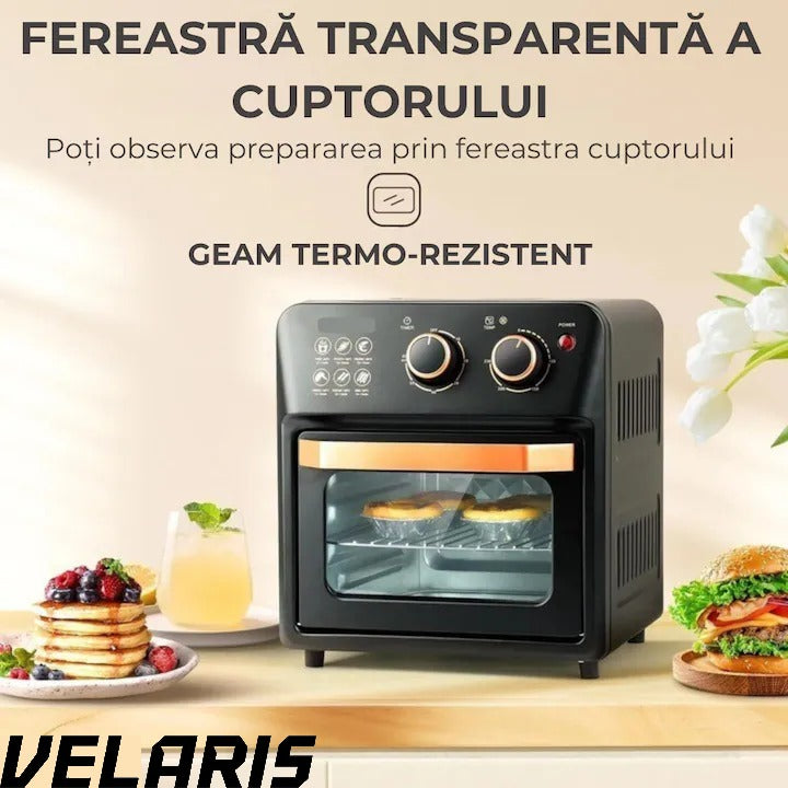 Friteuza cu Aer Cald, Cuptor Electric cu Prajitor de Paine, Cuptor cu Convectie de 12L, Tehnologie de Circulatie a Aerului 360°