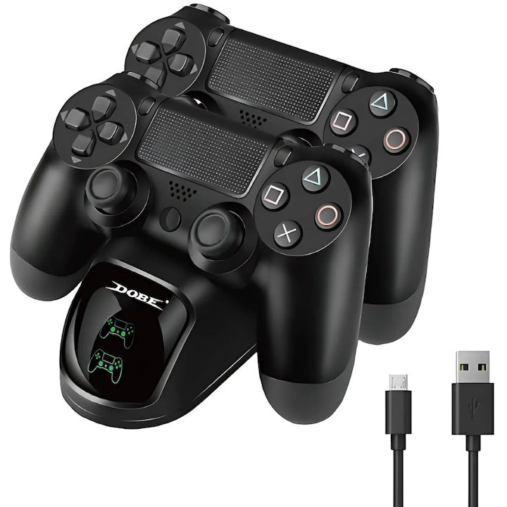 Stație de încărcare controller PS4, LED, protecție supraîncărcare, 800 mAh, negru