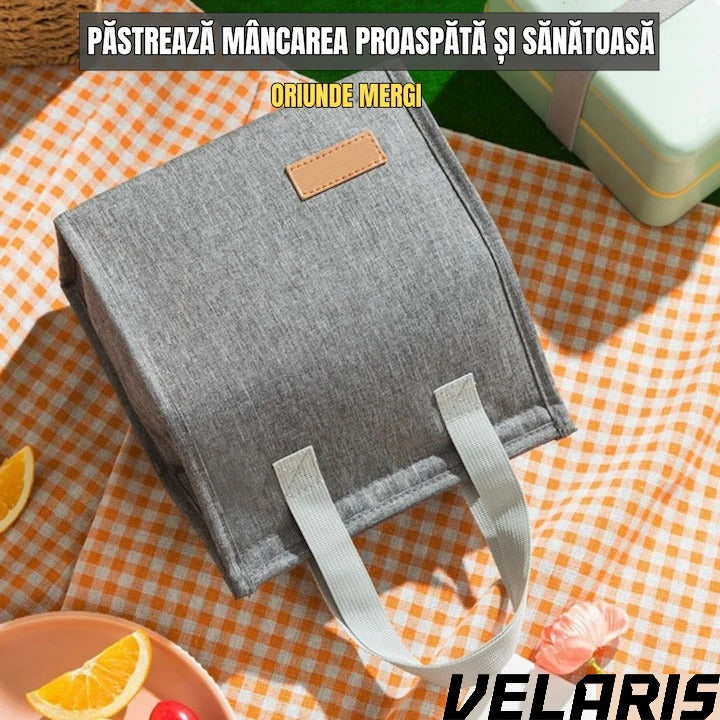 Geanta termoizolanta multifunctionala, pentru birou, picnic sau camping, 22.5x13x25.5 cm, material premium, design gri