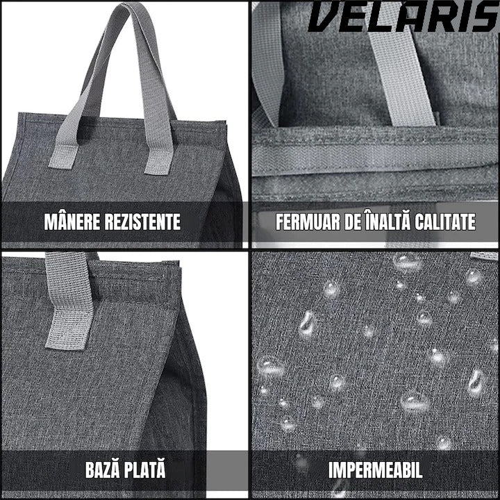 Geanta termoizolanta multifunctionala, pentru birou, picnic sau camping, 22.5x13x25.5 cm, material premium, design gri